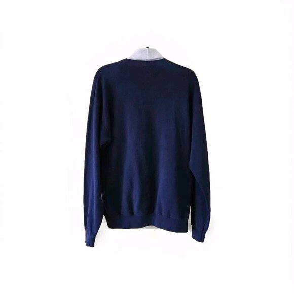 Artisans Top Womens L Navy USA Made XMas Embroidery Print Turtleneck LS FLAW VTG - Picture 2 of 15